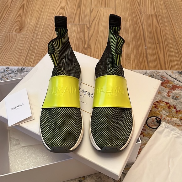 Balmain Shoes - Neon BALMAIN high top logo sneakers